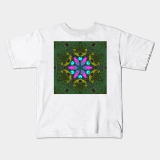 Psychedelic Hippie Flower Pink Blue and Green Kids T-Shirt